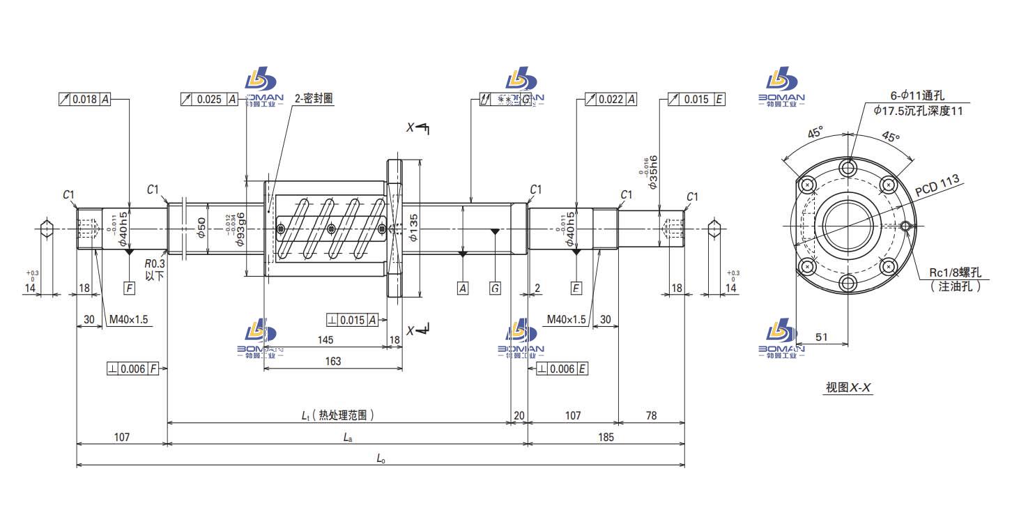 W5007SA-2Z-C5Z10-轴端完成品滚珠丝杠